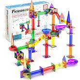 PicassoTiles 50 Piece Magnetic Marble Run Toy STEM Educational Building Set | BPA-free plastic construction, age 3+ coordination tracking, Fine Motor Skills &amp; Spatial Reasonings, creative pretend play
