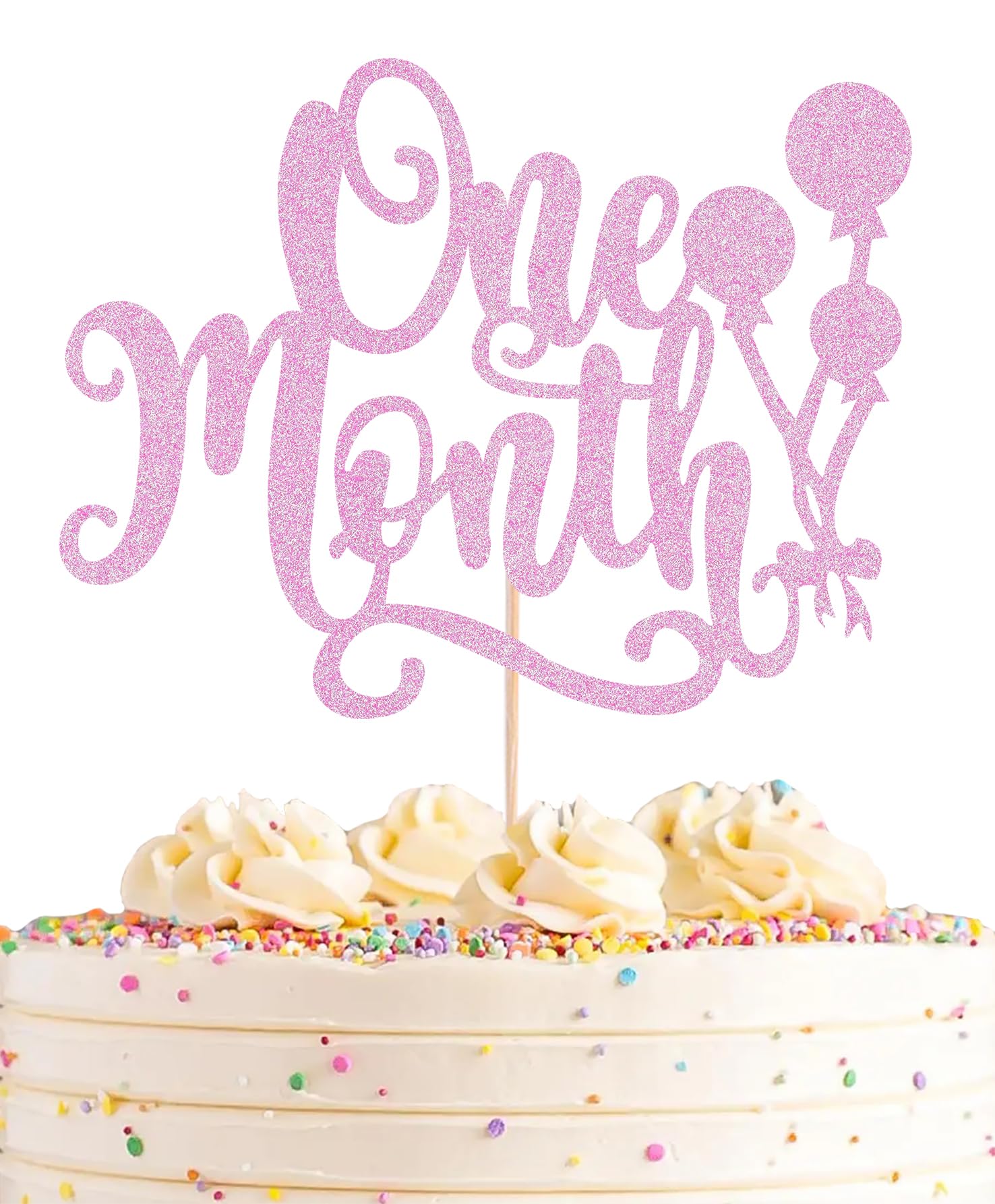 Photo 1 of AHAORAY One Month Cake Topper - Pink Glitter New Born Welcome Baby Cake Decorations Supplies, for Baby Shower/Gender Reveal Party Photo Booth Props