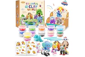 Drama Planet Air Dry Clay Kit for Kids - Comes with Instructional Guide Featuring 4 Scenes & 26 Projects Tutorials, 18 Cans of Modeling Clay, Includes Display Stand, Gift for Girls and Boys