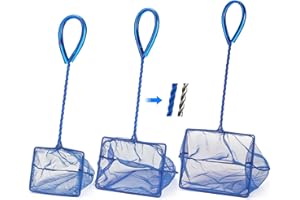 FILHOME 3 Pack Aquarium Net, Multi-Size Fine Quick Fish Catch Nets Extra Soft Nylon Fishing Nets with Plastic Handle for Aquarium Fish Tank Supplies- Blue (4in,5in, 6in)