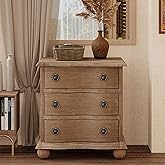 COZAYH Farmhouse 3 Drawer Nightstand with Distressed Wood Finish, Rustic Vintage Small Dresser with Curved Front Design, Soli