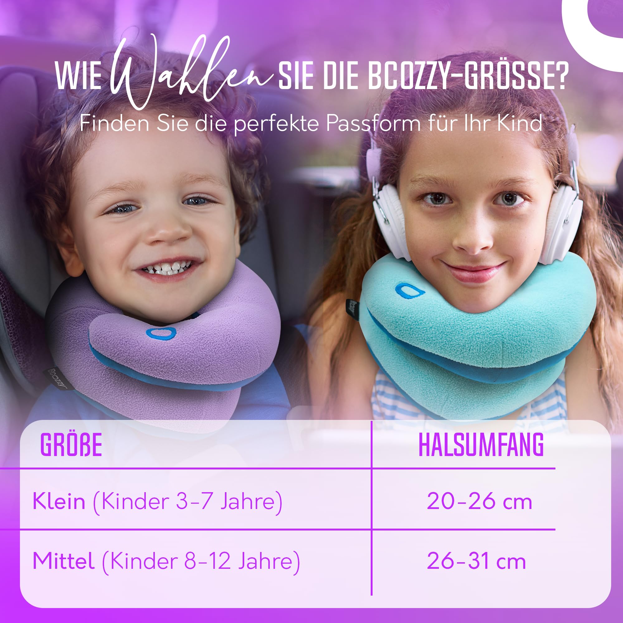 BCOZZY Kinder (3-7 J.) Auto Nackenkissen – Patentiertes Reisekissen für Kopfstütze im Kindersitz, Flugzeug und beim Schlafen auf Reisen. Weich. Verstellbar. Waschbar. Mit Tragetasche. Klein, Blau 5