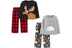 Simple Joys by Carter's Boys and Toddlers' 4-Piece Pajama Set (Cotton Top & Fleece Bottom)