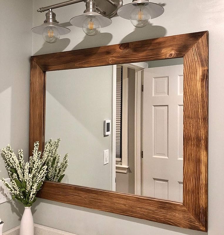 Shiplap Rustic Wood Framed Mirror, 20 Stain Colors