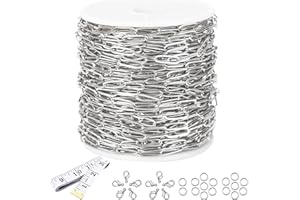 ZYEHXED 16 Ft Stainless Steel Paperclip Chain for Jewelry Making, 3.5mm Width Silver Paper Clip Link Chains Roll for DIY Necklace Bracelet Craft Jewelry Making Supplies with Lobster Clasps Soft Tape Measure