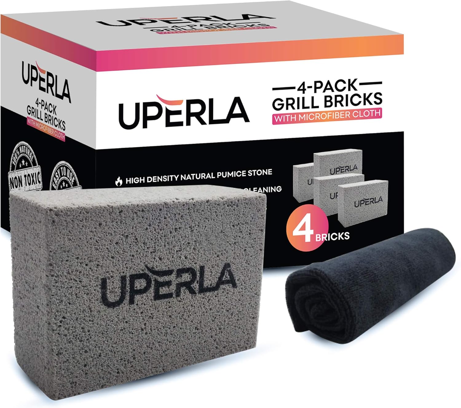Uperla Premium Grill Brick Griddle Stone Cleaning Kit (4 Pack) - Advanced High Density - Microfiber Cloth Included - Effective in Grease and Stains Removal: Home & Kitchen