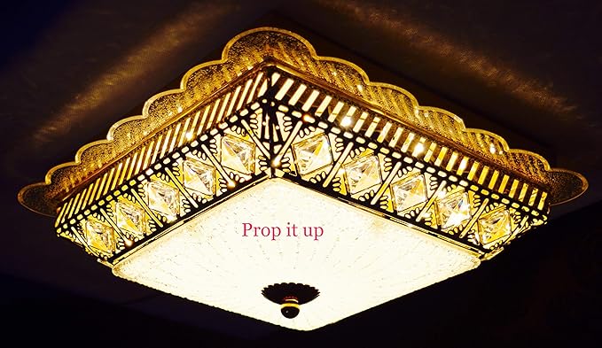 Prop It Up Morden Square Shape Crystal LED Chandelier in Gold Finish (Warm White) with Light Changing Function