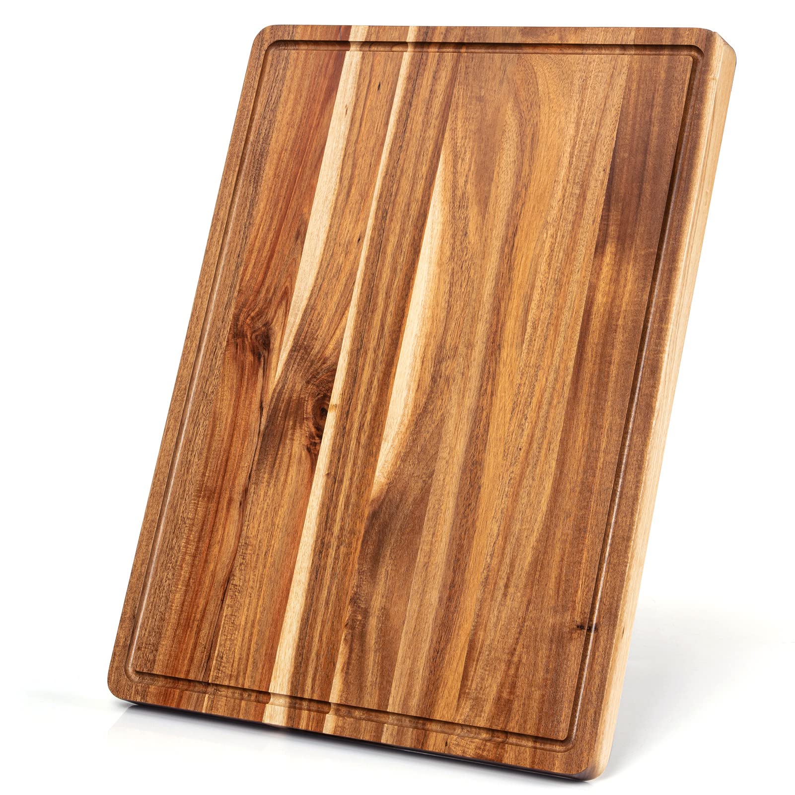 Photo 1 of 1.5 in Thick Acacia Wood Cutting Board, 20 in x 15 in Chopping Board for Kitchen, with Juice Groove and Handle, Reversible