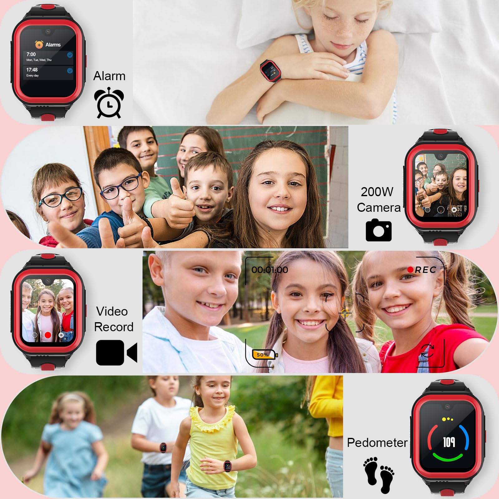 Wonlex 4G Smartwatch for Kids with SIM Card, 1.78 Inch Touch Screen Phone Watch with Video Calling, Voice Chat, SOS, Camera, Music, Pedometer, Birthday Gift for Girls and Boys 8-12 Years Old