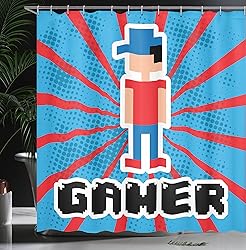 Ambesonne Video Games Shower Curtain, Red Striped