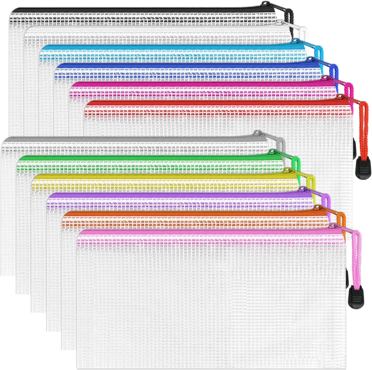A6 Mesh Pencil Pouch Zipper File Bags,12PCS Clear Pencil Case Plastic Wallets Folders Waterproof Storage Pouch for School Supplies Bills