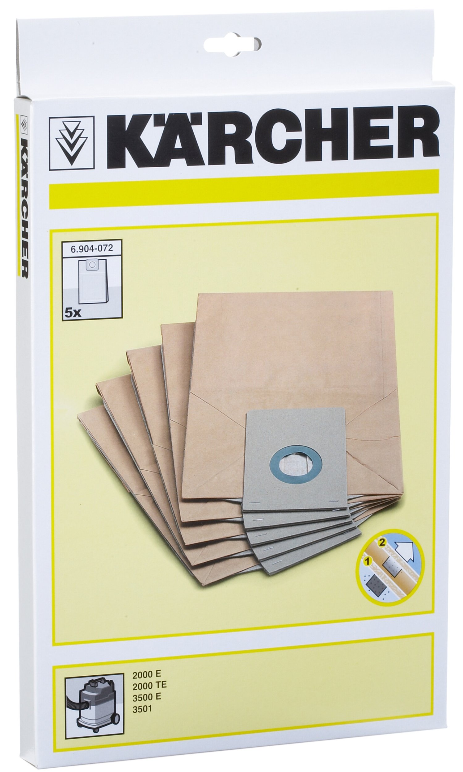 Karcher A2000E/2000TE/3500E/3501E Series Vacuum Filter Bags, Pack of 5