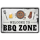 Vintage BBQ Metal Sign - 8x12 Inch Grill Wall Decor & BBQ Gifts