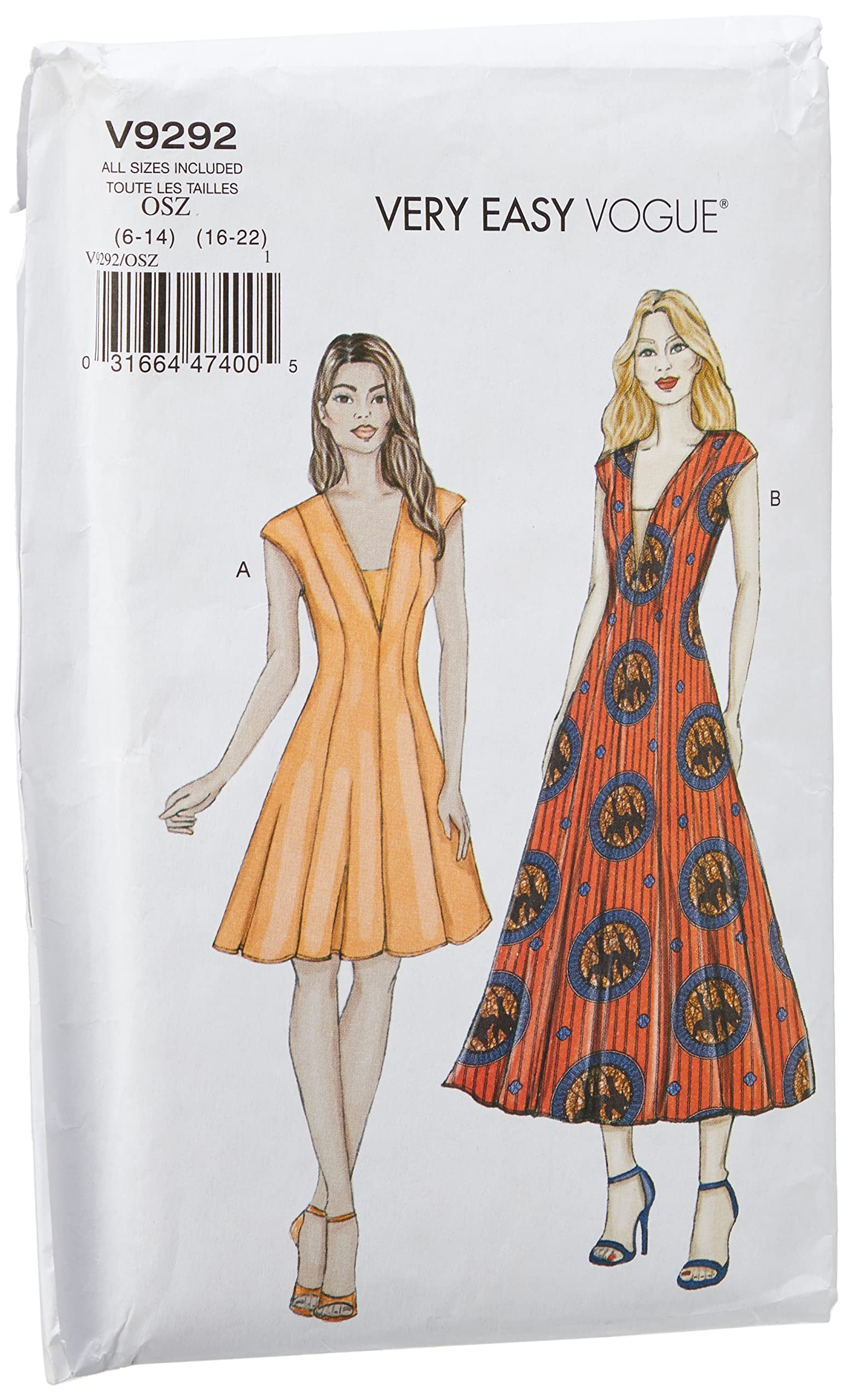 Vogue Patterns 9292 OS, Misses Jacket and Dickie, Sizes 6-22, TISSUE, Multicoloured, 15 x 0.5 x 22 cm