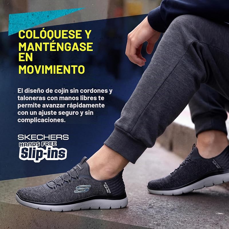 Hombre Summits Key Pace Slip-In ENTRENADOR, Charcoal Mesh/Black Trim, 43 EU