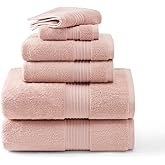 Town & Country Everyday 6-Piece Assorted Solid Dobby Border Set, 2-Bath Towels, 2-Hand Towels, 2-Washcloths, 100% Cotton, Plush & Absorbent 650GSM, Blush