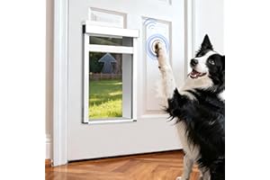 TIDYTECH Large Electronic Dog Door,Pet Automatic Door Smart Aluminum Dog Door with Dogbell Activated Auto Lift, Lockable Weatherproof Telescoping Tunnel for Pets(Pets Up to 100 Lb)