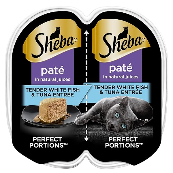 SHEBA PERFECT PORTIONS WET CAT FOOD PATE TENDER WHITE FISH AND TUNA ENTREE, 2.6 OZ. TWIN-PACK TRAY
