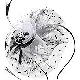 DRESHOW Fascinators Hat Flower Mesh Ribbons Feathers on a Headband and a Clip Tea Party Headwear for Girls and Women