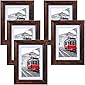 QUTREY 4x6 Picture Frames Set, Made to Display Photos 4x6 with Mat or 5x7 Without Mat for Wall or Tabletop Rustic Brown…