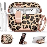 Polislime for AirPods Pro 2nd/1st Case (2023-2019) - Leopard Print | With Safety Lock, As Phone Stand,for Women Girly,with Keychain &amp; Clean Pen,Two-Piece Design,Wireless Charging,TPU+PC Material
