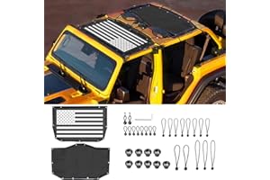 JHD-TOGO Sunshade for Jeep Wrangler JLU 2024 - Front & Rear Mesh Sun Shade for Jeep JL 4XE Accessories 4 Door Unlimited - Blocks UV, Wind, Noise - Bikini JLkini Top Cover Hard Top Accessories (Flag)
