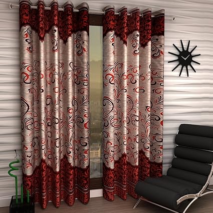 Home Sizzler 2 Piece Eyelet Polyester Window Curtain - 5ft, Maroon