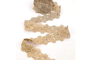 AIETSYEI Gold Lace Trim Venice Gold Lace Ribbon Metaillic Embroidery Lace Floral Craft Lace for Sewing, Cake Fringe, Wedding Bridal Dress (4.8 Yards, 3#)