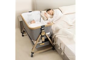 Maydolly 3-in-1 Baby Bassinet Bedside Crib, 6-Height Adjustable Bedside Sleeper with Airflow Mesh, Storage Basket & Lockable 