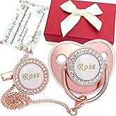 Personalized Pacifier Set with Name, BPA Free, Bling Gold Silver Pink Rose Gold Luxurious Ideal Gift for Newborns (Rose Gold)