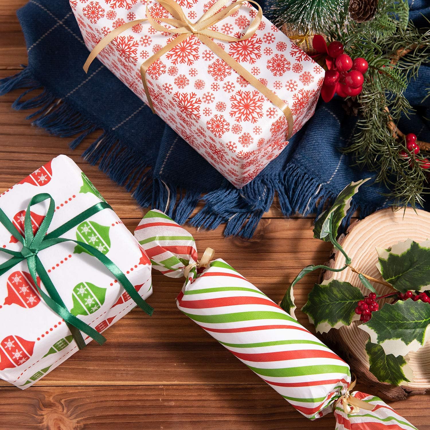 Amazon Whaline クリスマスティッシュペーパー 1枚 詰め合わせデザイン ギフトラッピングペーパー クリスマスギフトボックス クリスマスギフトラッピングバッグ ワインボトル用 ラッピングペーパー 文房具 オフィス用品