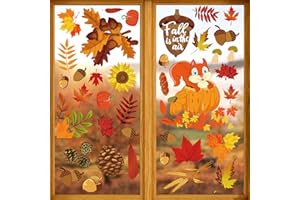 I-BEEBOO Fall Window Clings for Glass Thanksgiving Clings Decor for Windows Autumn Clings for Windows Fall Window Stickers Thanksgiving Autumn Home Office Decorations for Indoor Outdoor, School Home Supplies