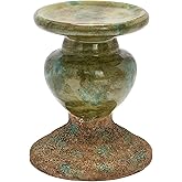 Creative Co-Op 2-Tone Sculptural Terracotta Pillar Candle Holder, Distressed Green