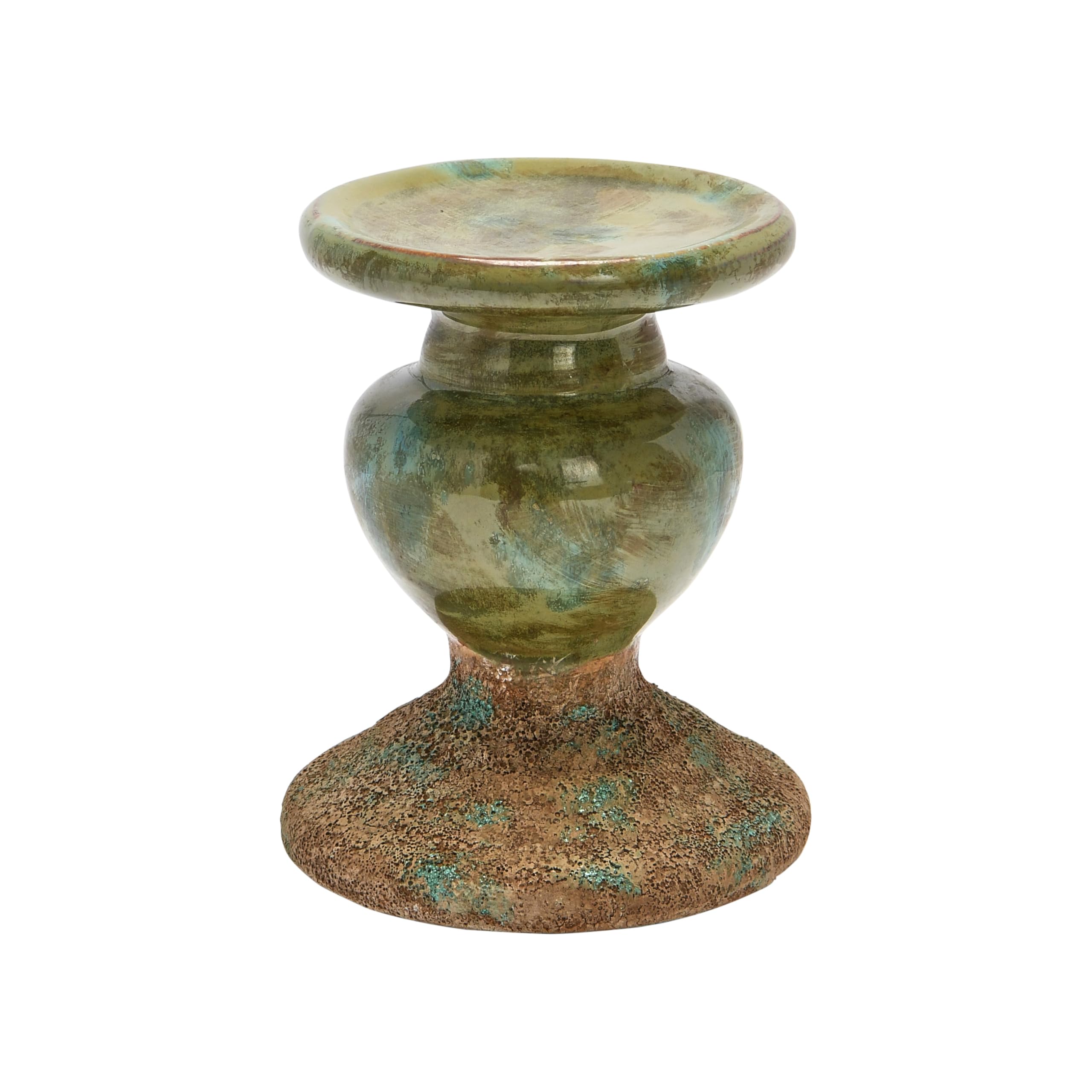 Creative Co-Op Two Tone Distressed Green Terracotta Sculpture Candle Holder