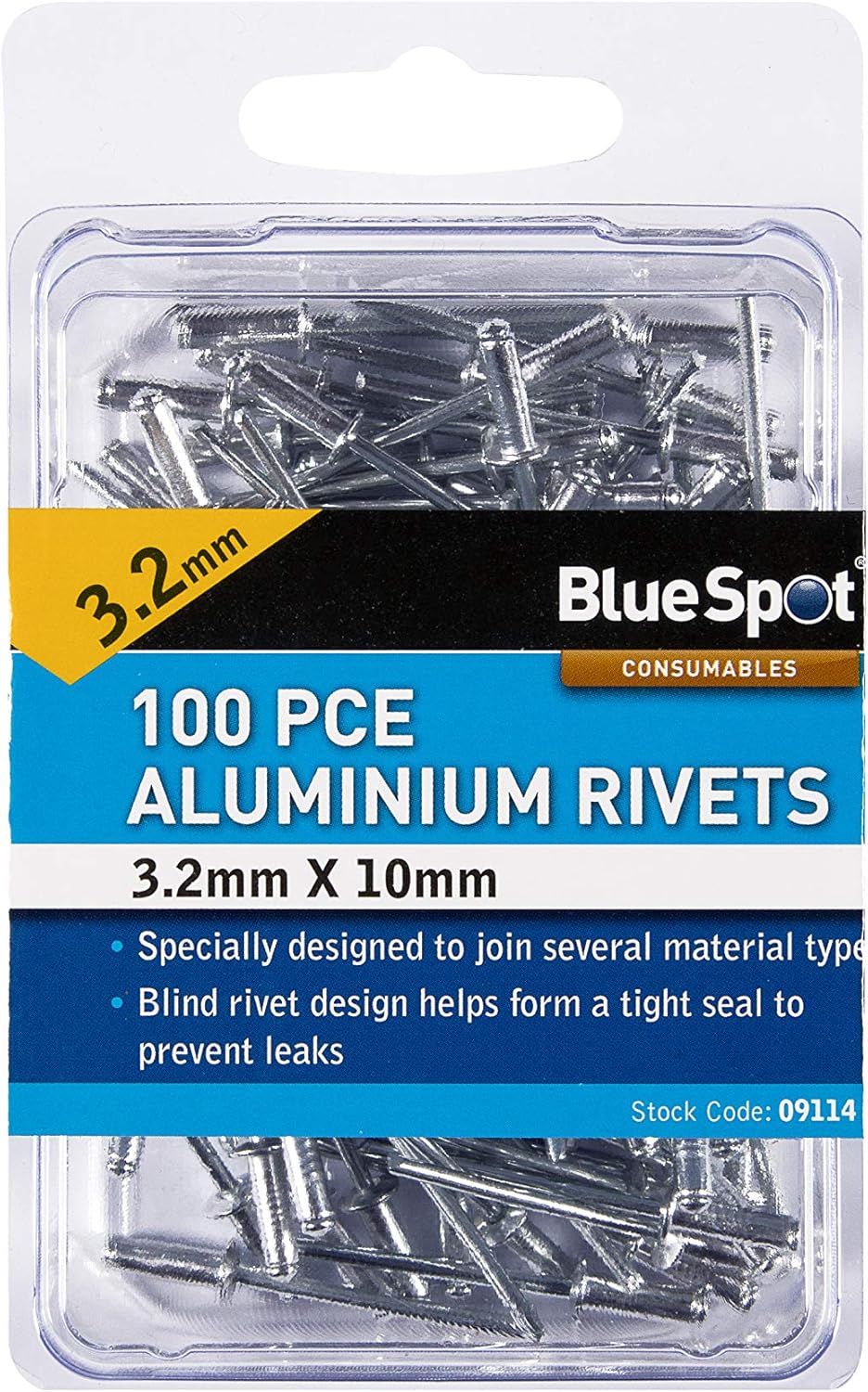 Blue Spot 09114 3.2 x 100 Piece Rivets, silver