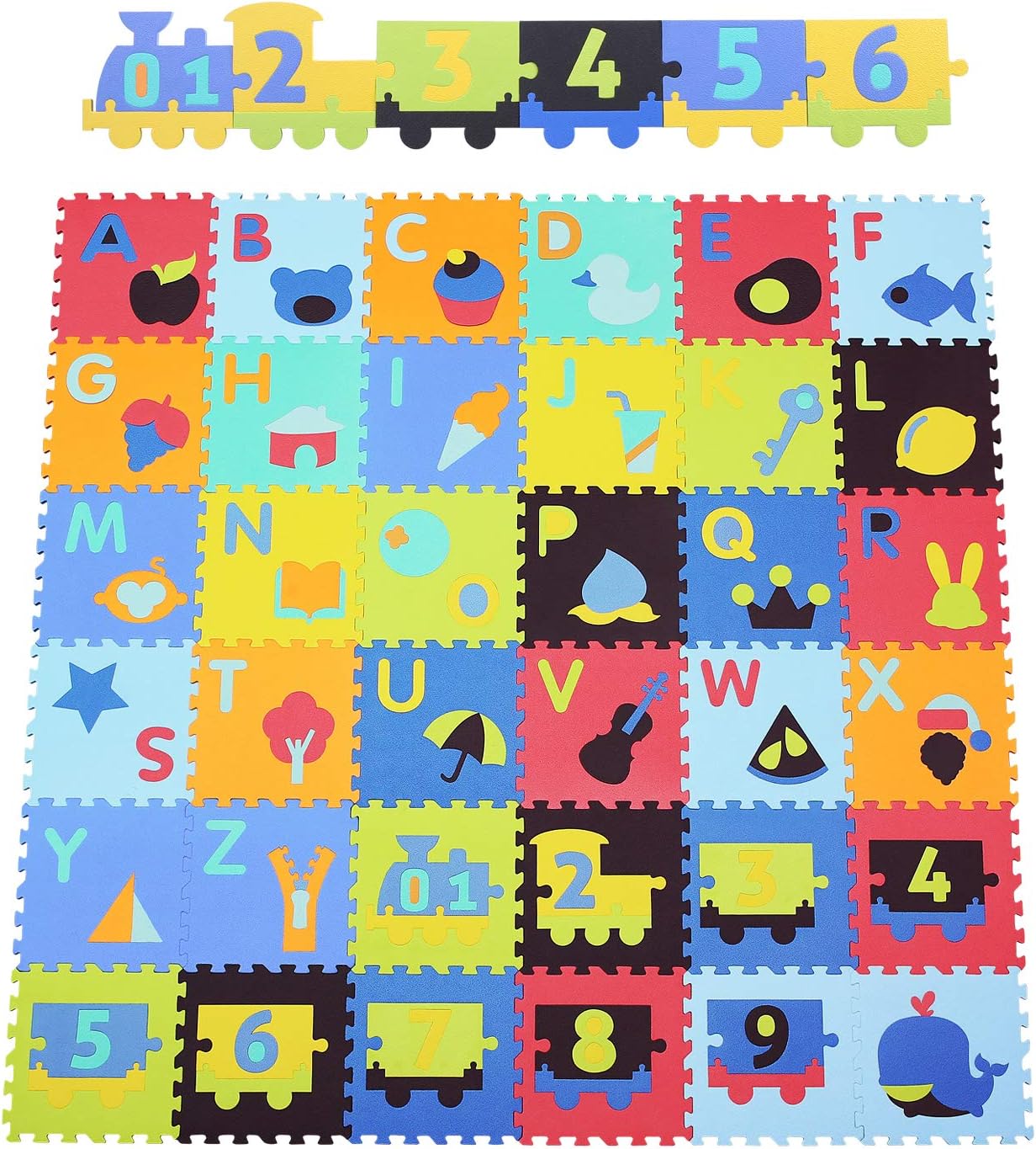 Bamny 36 Piece Soft Foam Play Mat Puzzle with Animal- Comfortable Stone Pattern Cartoon Puzzle Mat for Kids & Toddlers (32*32*1.4cm)