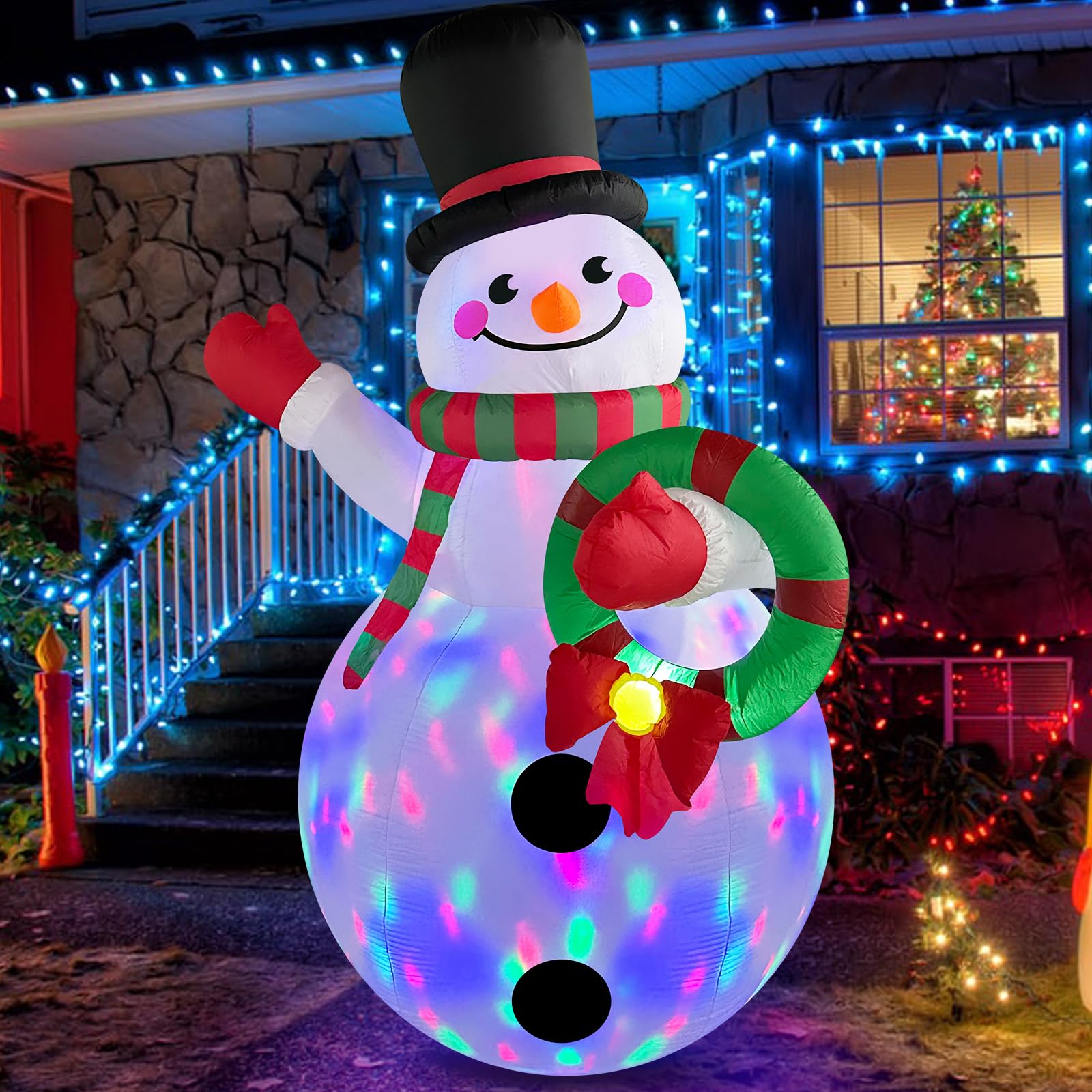 Danxilu 6 FT Snowman Inflatable Christmas Decorations with Colorful Rotating LED Lights, Christmas Inflatable Snowman Outdoor with Wreath for Xmas Garden Yard Lawn Porch Holiday Party