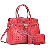 Women Patent Leather Crocodile Embossed Handbags 2