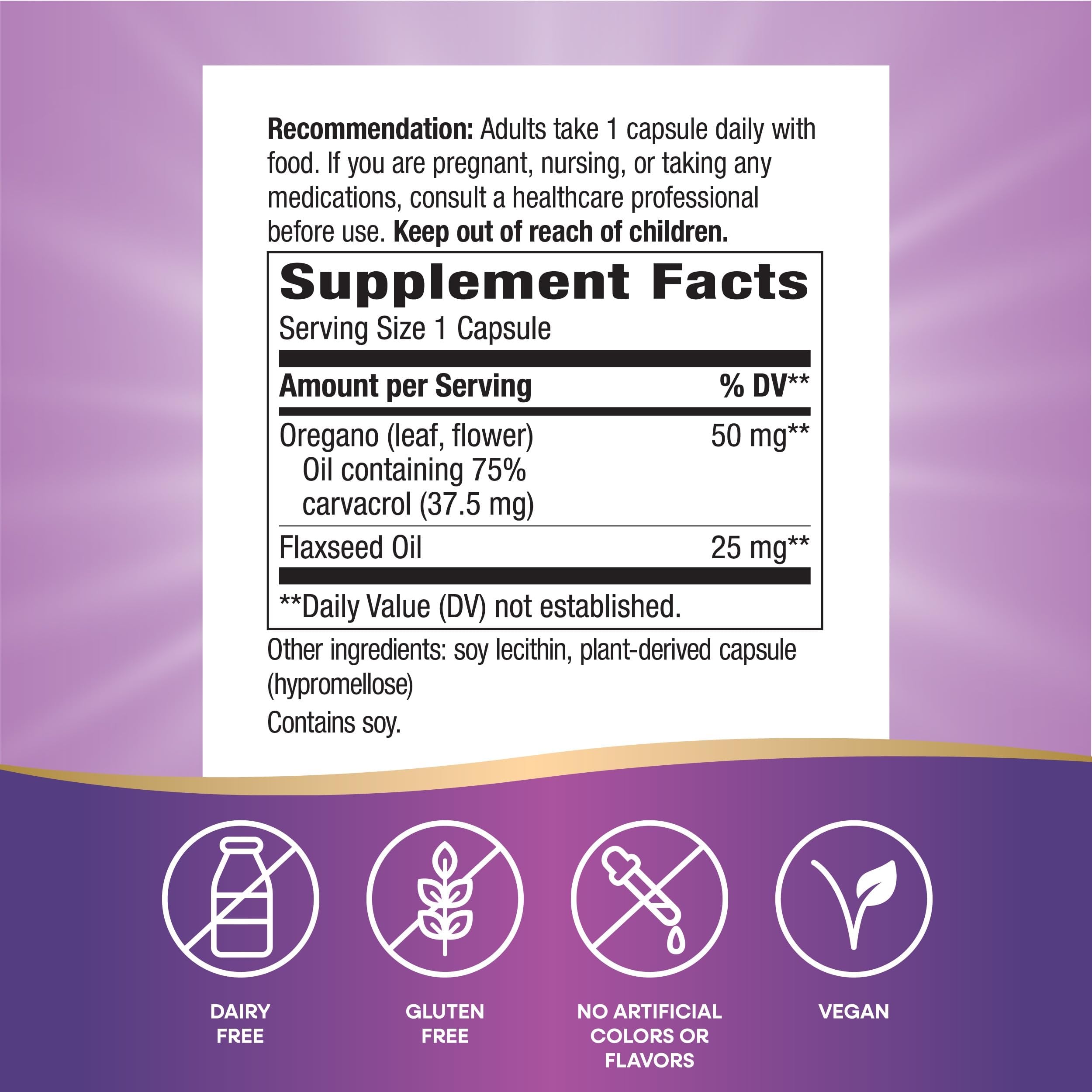 Nature's Way Oregano Oil, Immune and Antioxidant Support Supplement,* 75-85% Carvacrol per Serving, Gluten Free, 60 Vegan Capsules