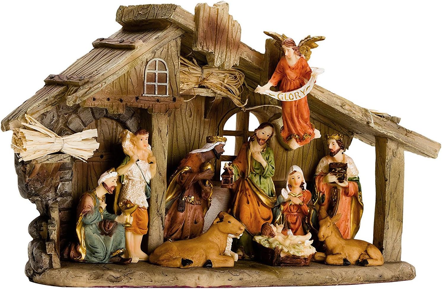 Amazon Brubaker クリスマスホリデーデコレーション リアルライフキリスト降誕セット 樹脂製人形11個付き馬小屋 降誕シーン ドイツデザイン インテリア オンライン通販
