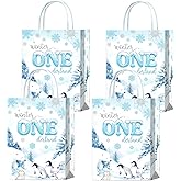 Brattol 16 Pieces Winter Onederland One First Birthday Party Favors Bags,Winter 1st Birthday Boy Gift Snacks Treat Candy Party Favors Bags with Handles for Boys 1st Birthday Party Decorations