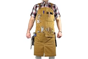 BB BY BARONE Waxed Canvas Woodworking Aprons with pockets - Work Shop Heavy Duty Cross Back Apron for men