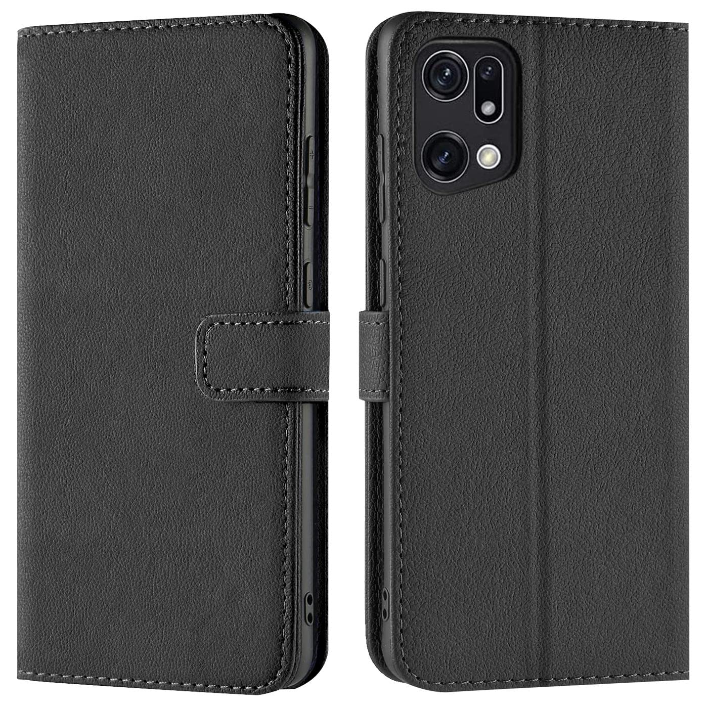 Verco Wallet Case for OPPO Find X5 Book Cover with Magnetic Closure compatible with Find X5 Flip Case with Card Slots Faux Leather - Black