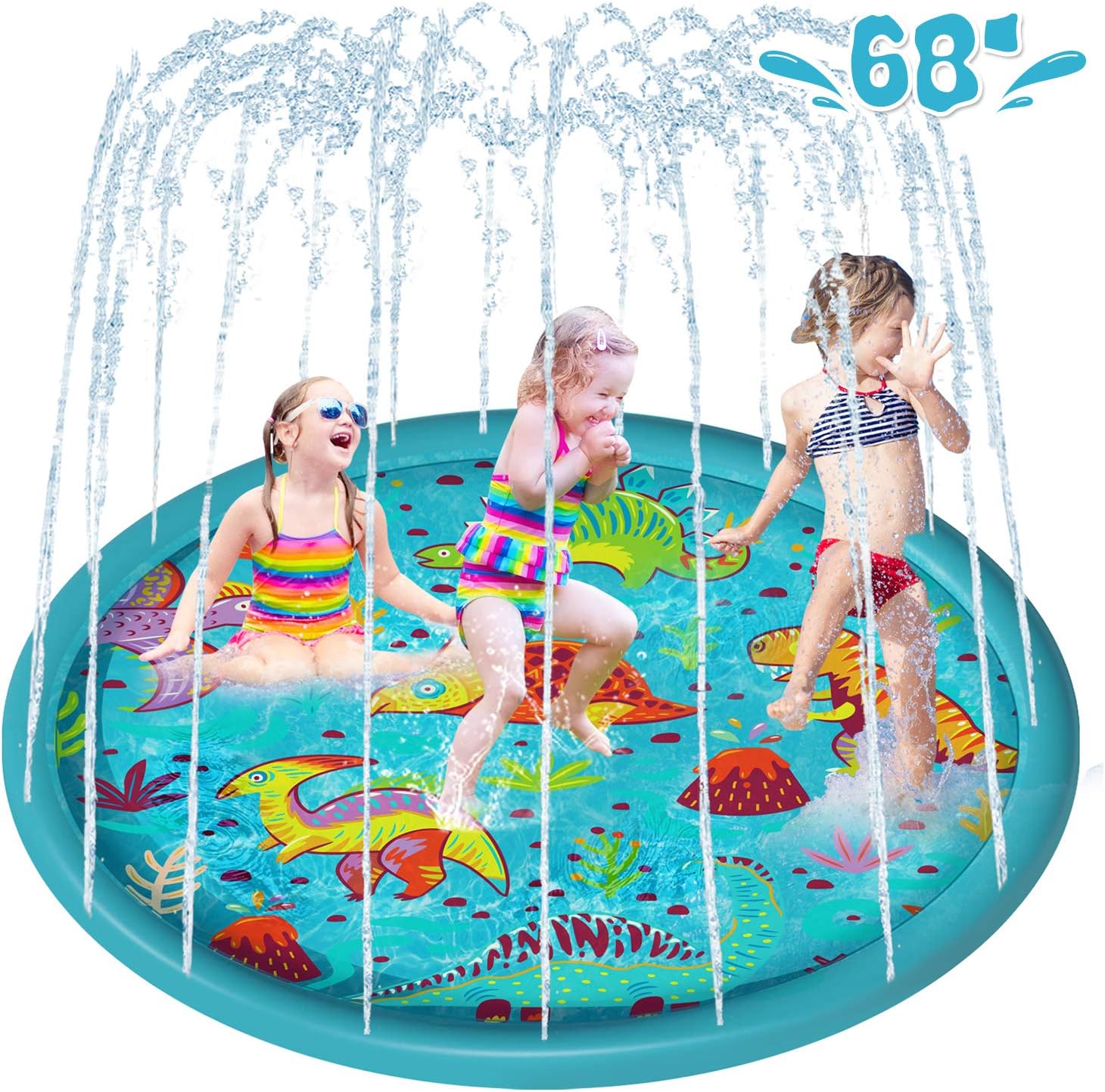 LUKAT Sprinkler for Kids, 68'' Large Inflatable Splash Pad for Toddlers, Outdoor Splash Play Mat, Summer Water Toy Kiddie Pool, Summer Baby Wading Pool Toy Gift for 3 4 5 + Years Old Boys Girls
