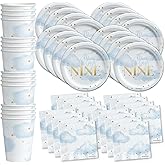 On Cloud Nine Birthday Party Supplies - Bridal Shower Tableware Set Includes Plates Napkins Cups - Kit for 16