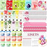 132 PCS Spa Party Supplies, Spa Party Favors Include Face Masks Skincare, Hand Cream, Lip Balm, Under Eye Patches, Lip Mask and Foot Bath Bombs, Spa Birthday Sleepover Party Supplies