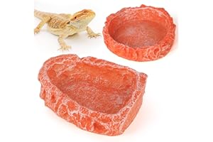 HYGGER ZOO Reptile Water Dish Food Bowl for Bearded Dragon Tank Accessories, Hyggerzoo Reptile Rock Feeder for Reptile Tank 2 Pack Corner Resin Terrarium Bowl for Leopard Gecko Hermit Crab Tortoise Snake, Orange
