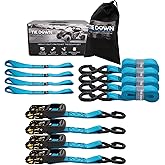 Tie Down 1.5 inch x 8 ft Blue Heavy Duty Ratchet Strap, 4-Pack Kit - 5208 lbs. Breaking Load Limit
