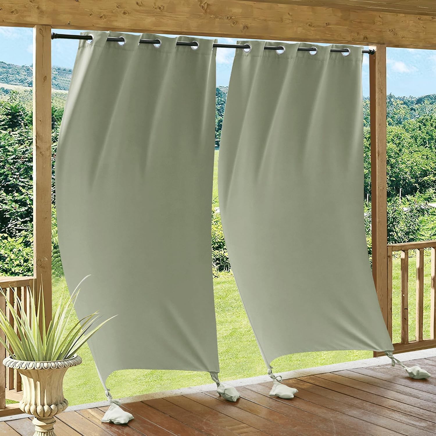 Outdoor Curtains - RYB HOME Outdoor Curtains Windproof - Waterproof Blackout Curtain with Weight Bag, Privacy Insulated Drapes for Patio Screen Porch Pergola Terrace Living Relax Area, W 52