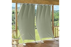 RYB HOME Outdoor Curtains for Patio Windproof with Weighted Bags, Waterproof Blackout Draperies for Outside Living Screen Porch Balcony Gazebo Sunroom Pool, W 52" x L 96", Sage Green, 2 Panels